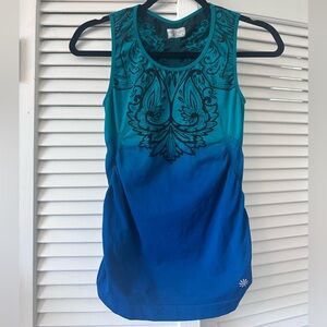 Athleta Teal, Blue & Green Ruched Patterned Tank Top Size Small